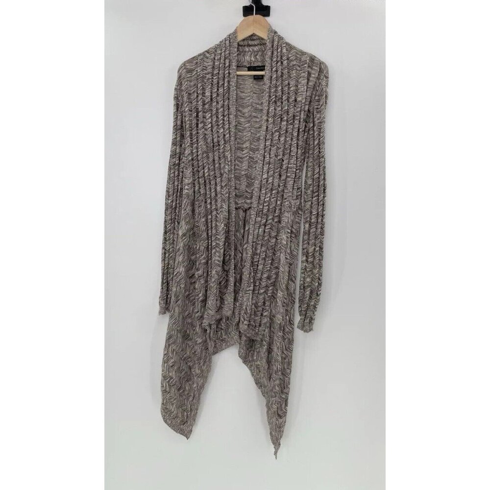 Calvin Klein Jeans Marled Brown Ribbed Waterfall Stretch Cardigan Duster Sz‎ M